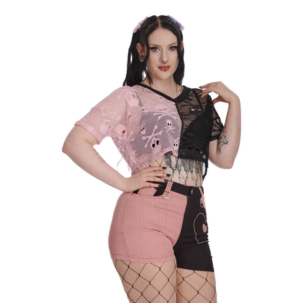 Banned - Sora Half & Half Crop top - Roze/Zwart